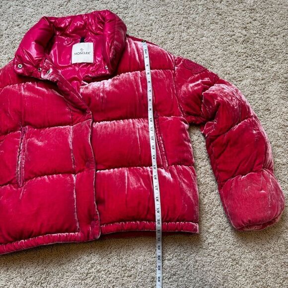 Moncler Caille Giubbotto Goose Down Jacket Pink Quilted Velvet Size 0 EUC - Picture 4 of 12